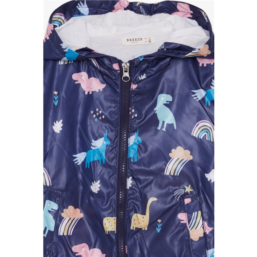 Girl's Raincoat Dinosaur Patterned Navy (1-6 Years)