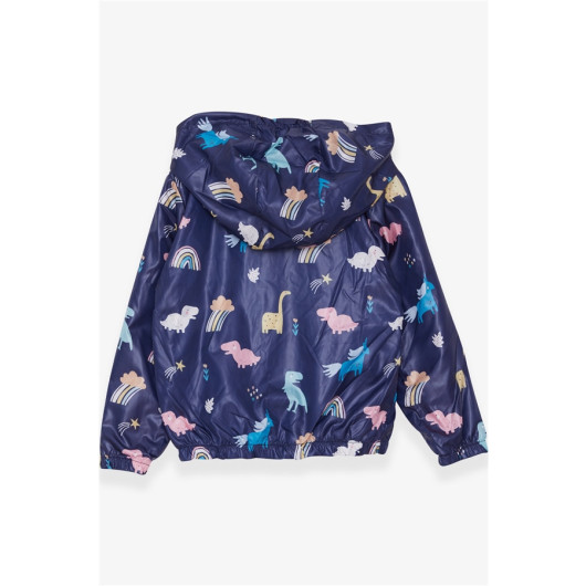 Girl's Raincoat Dinosaur Patterned Navy (1-6 Years)