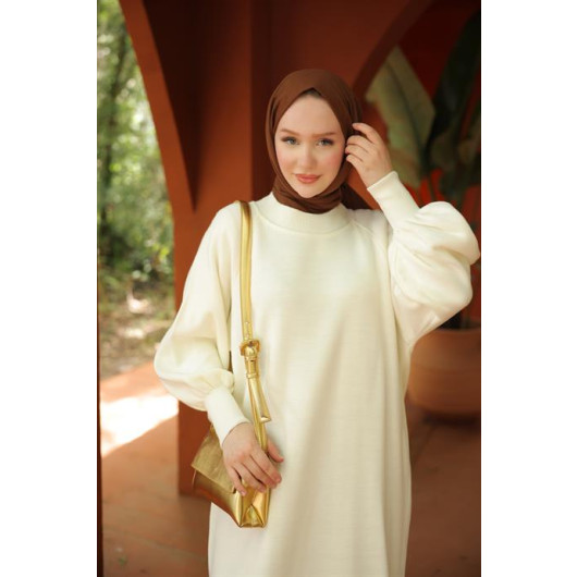 Raglan Sleeve Comfortable Fit Knitwear Dress White