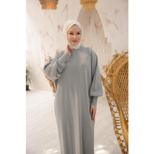 Raglan Sleeve Comfortable Fit Knitwear Dress Gray