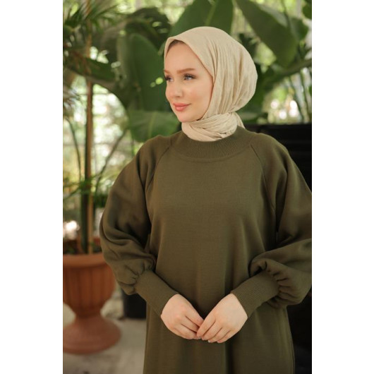 Raglan Sleeve Comfortable Fit Knitwear Dress Khaki