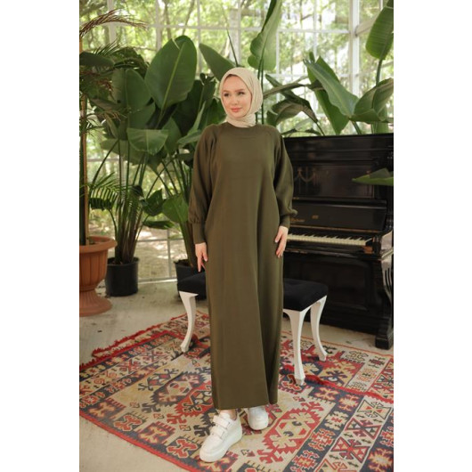 Raglan Sleeve Comfortable Fit Knitwear Dress Khaki