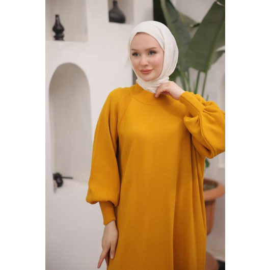 Raglan Sleeve Comfortable Fit Knitwear Dress Mustard