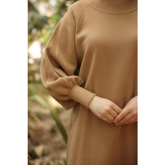 Raglan Sleeve Comfortable Fit Knitwear Dress Brown