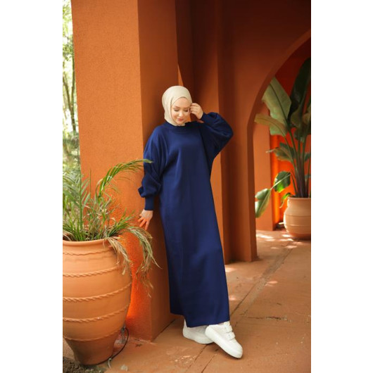 Raglan Sleeve Comfortable Fit Knitwear Dress Navy Blue