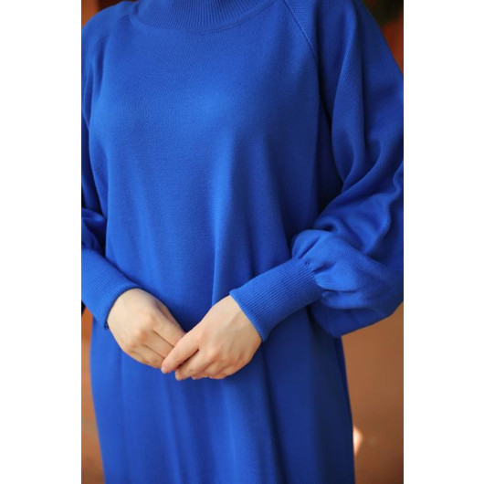 Raglan Sleeve Comfortable Fit Knitwear Dress Blue