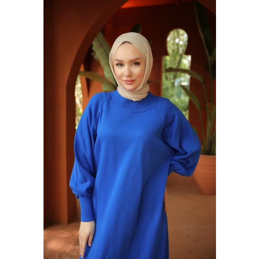 Raglan Sleeve Comfortable Fit Knitwear Dress Blue