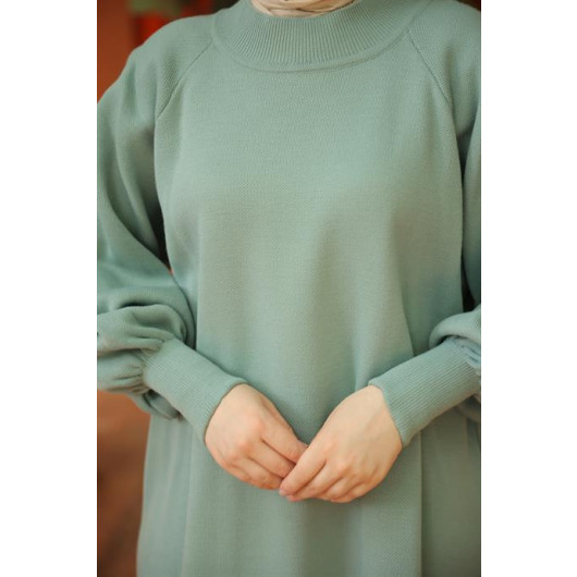 Raglan Sleeve Comfortable Fit Knitwear Dress Mint Green