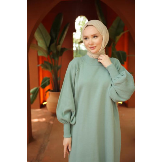 Raglan Sleeve Comfortable Fit Knitwear Dress Mint Green