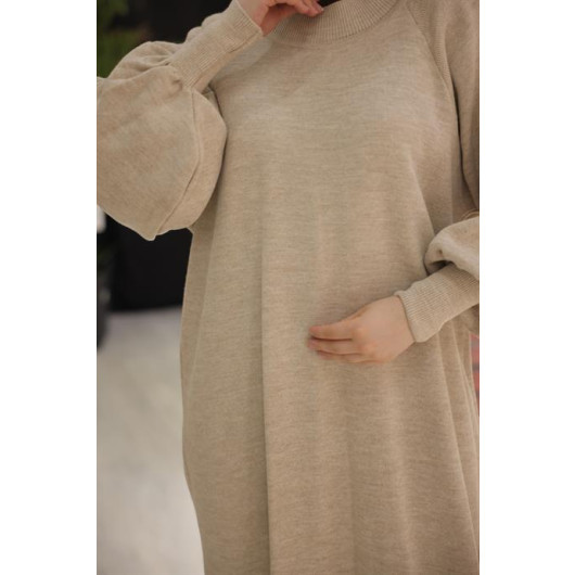 Raglan Sleeve Comfortable Fit Knitwear Dress Mink