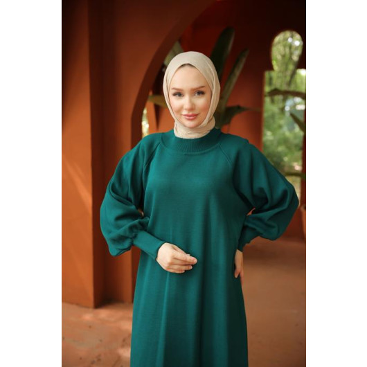 Raglan Sleeve Comfortable Fit Knitwear Dress Emerald