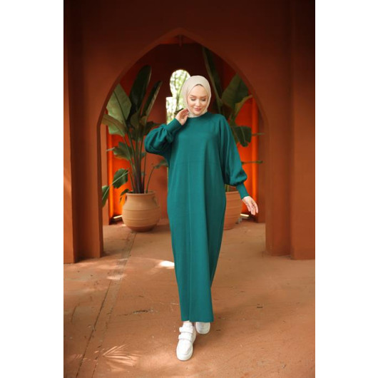 Raglan Sleeve Comfortable Fit Knitwear Dress Emerald