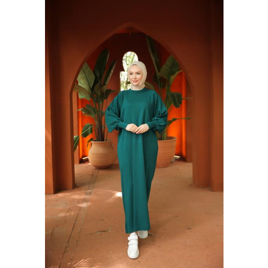 Raglan Sleeve Comfortable Fit Knitwear Dress Emerald