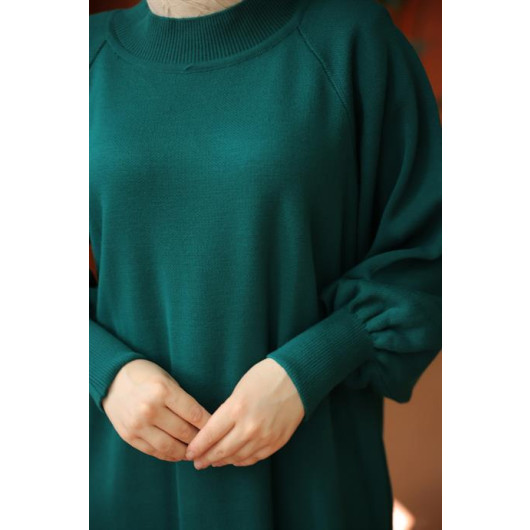 Raglan Sleeve Comfortable Fit Knitwear Dress Emerald