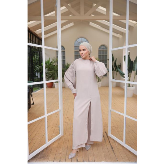 Hijab Crepe Double Suit Beige