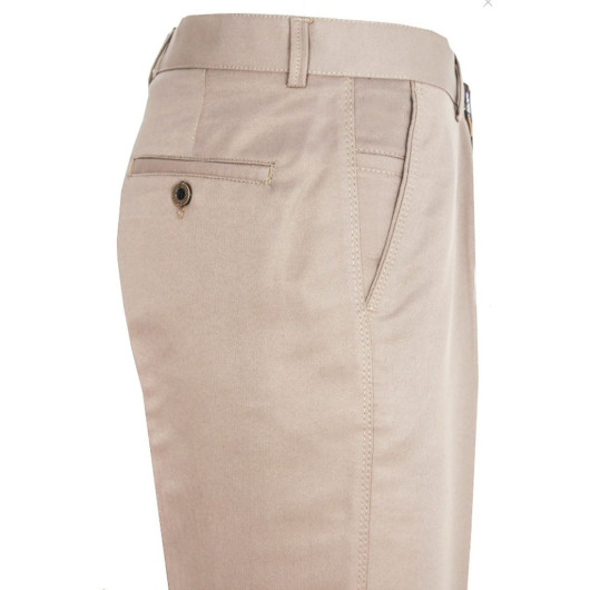 Men Beige Blue Classic Cut Linen Trousers With Pockets