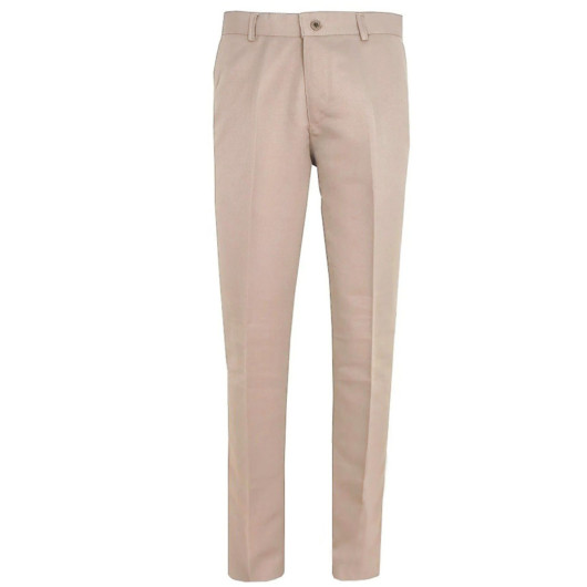 Men Beige Blue Classic Cut Linen Trousers With Pockets