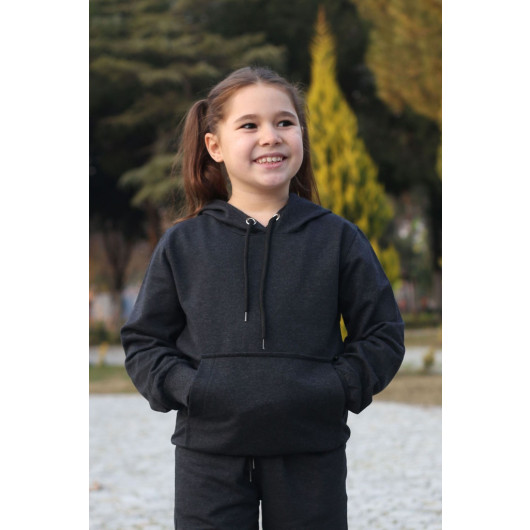 Kangaroo Pocket Hooded Pullover Girls Sweatshirt