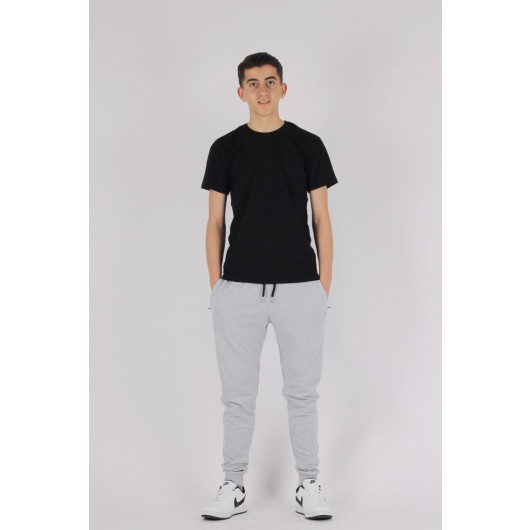 Plain Black Lycra Tshirt And Sweatpants Set