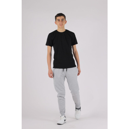 Plain Black Lycra Tshirt And Sweatpants Set