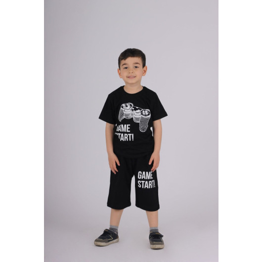 Game Start Printed Cotton Lycra Boy Summer Suit