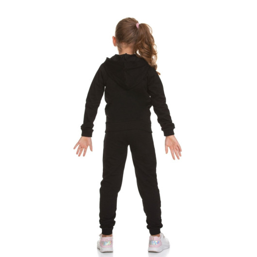 Girls Zippered Hooded Tracksuit Set