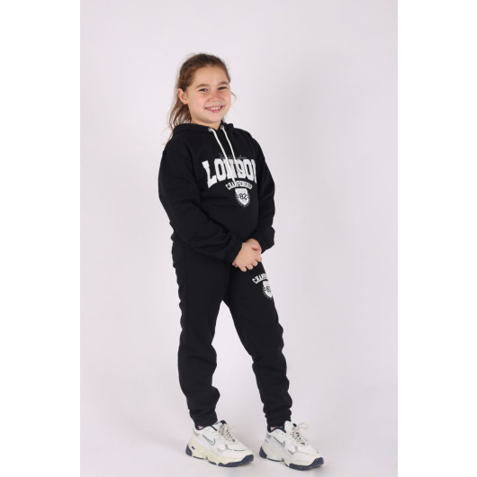 London Printed Hooded 2 Yarn Girls Tracksuit Set