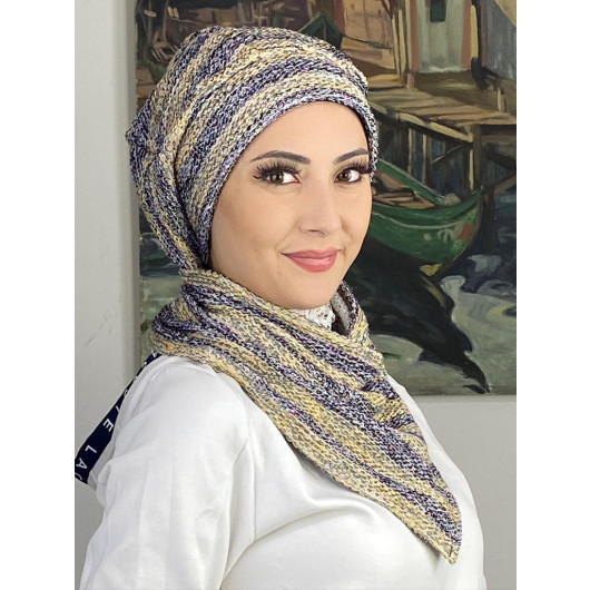 قبعة حجاب نسائية تريكو مزينة بتصميم سهرة