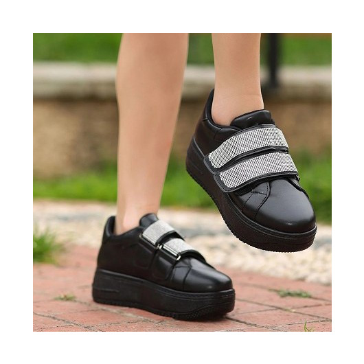 Black Leather Velcro Sneakers