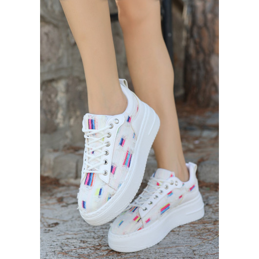 White Denim Lace-Up Sneakers