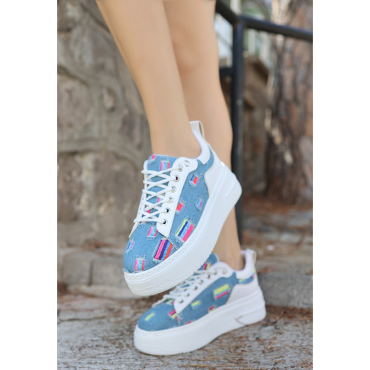 Blue Denim Lace-Up Sneakers