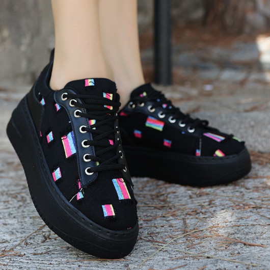 Black Denim Lace-Up Sneakers