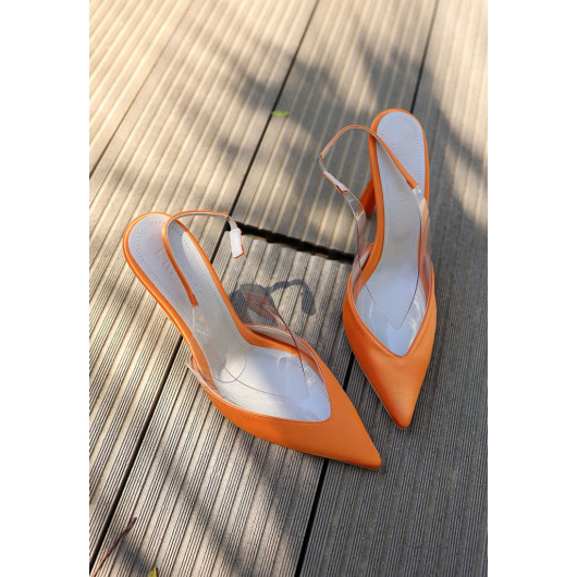 Satin Heeled Shoes Orange