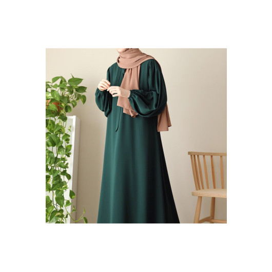 Balloon Sleeve Dress Emerald Green Women Standard