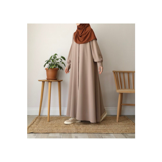 Plain Crepe Abaya Beige Women 1 Size