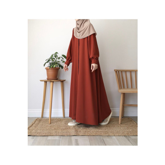 Plain Crepe Abaya Brick Red Women 2 Size