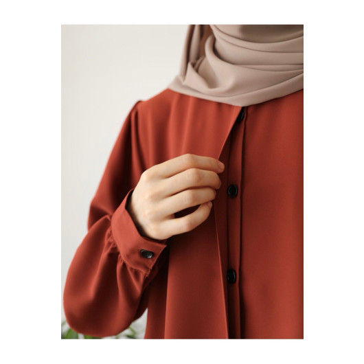 Plain Crepe Abaya Brick Red Women 2 Size