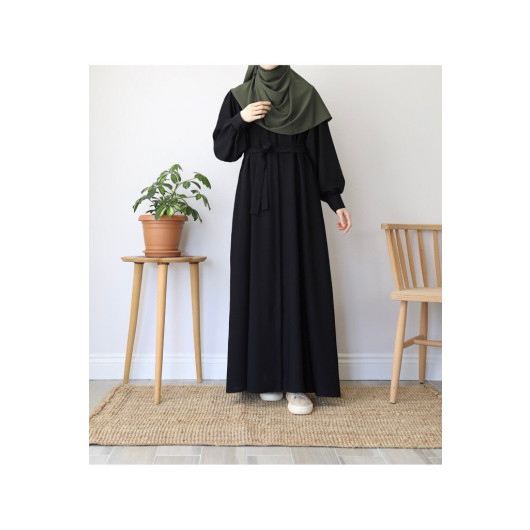 Plain Crepe Abaya Black Women 1