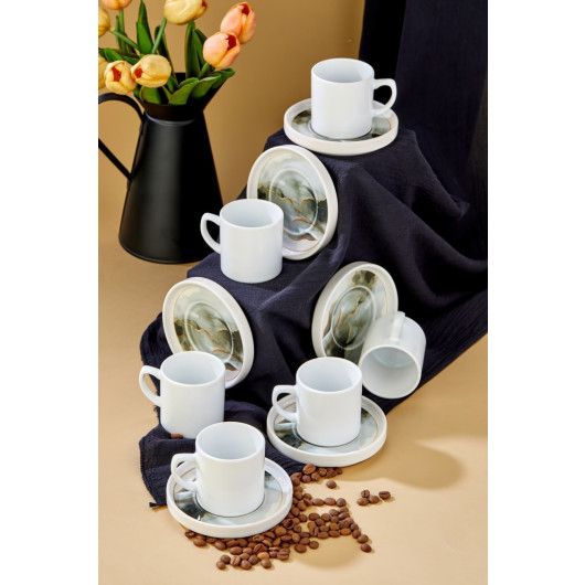 Ceramic Black 12 Piece White Coffee Cup Set For 6 People