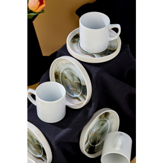 Ceramic Black 12 Piece White Coffee Cup Set For 6 People