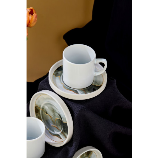 Ceramic Black 12 Piece White Coffee Cup Set For 6 People