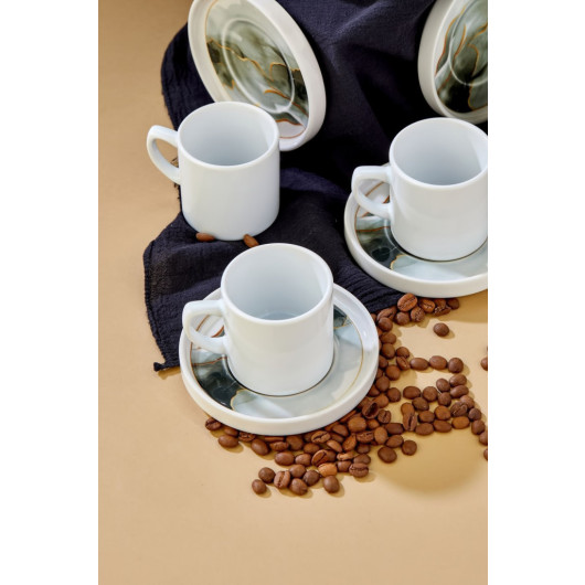 Ceramic Black 12 Piece White Coffee Cup Set For 6 People