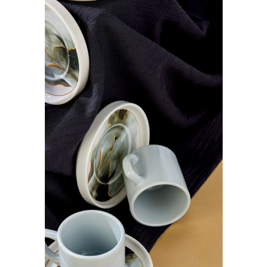 Ceramic Black 12 Piece Gray Coffee Cup Set For 6 People