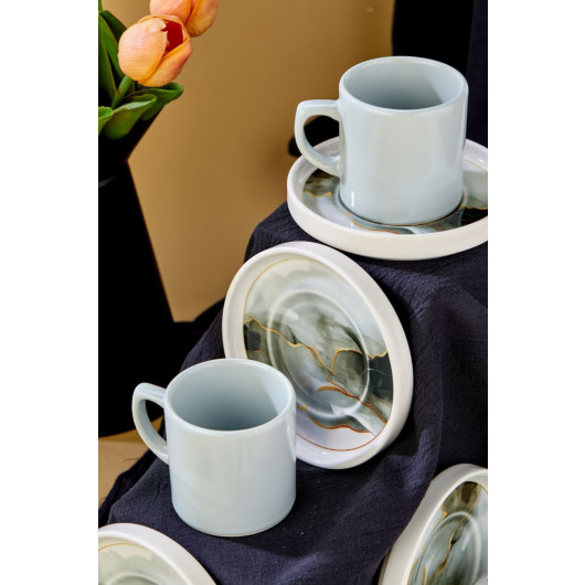 Ceramic Black 12 Piece Gray Coffee Cup Set For 6 People