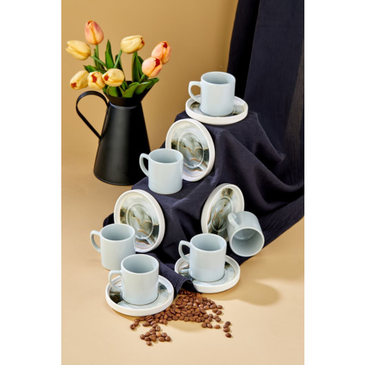 Ceramic Black 12 Piece Gray Coffee Cup Set For 6 People