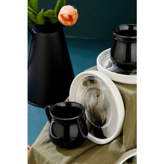 Ceramic Black 12 Piece Coffee Cup Set For 6 People