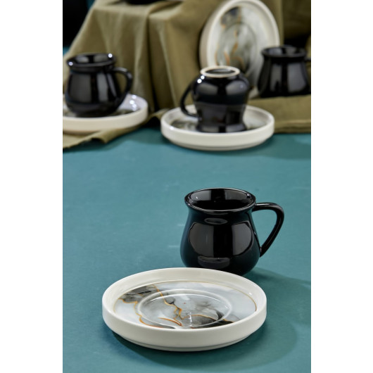 Ceramic Black 12 Piece Coffee Cup Set For 6 People