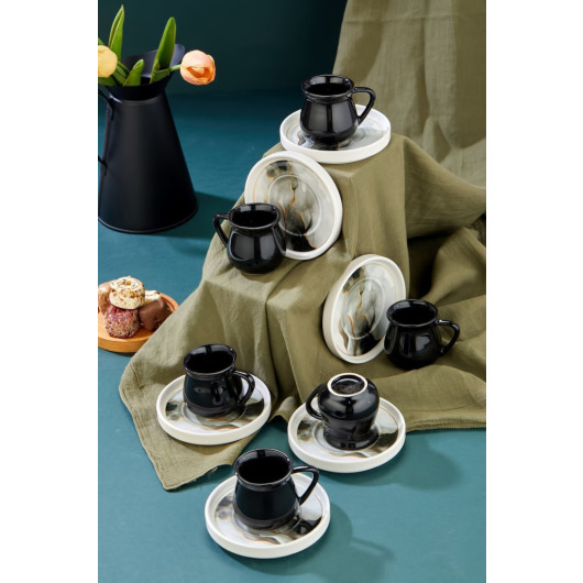 Ceramic Black 12 Piece Coffee Cup Set For 6 People