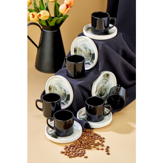 Ceramic Black 12 Piece Black Coffee Cup Set For 6 People