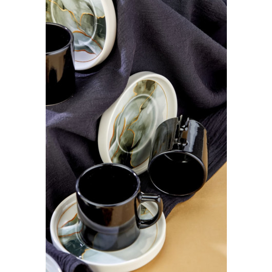 Ceramic Black 12 Piece Black Coffee Cup Set For 6 People